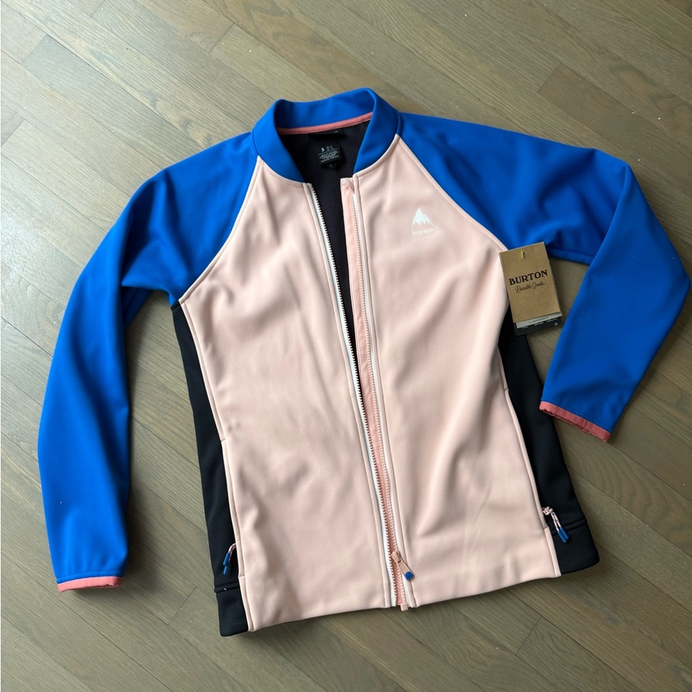 Button Women’s blue peach black jacket , size S